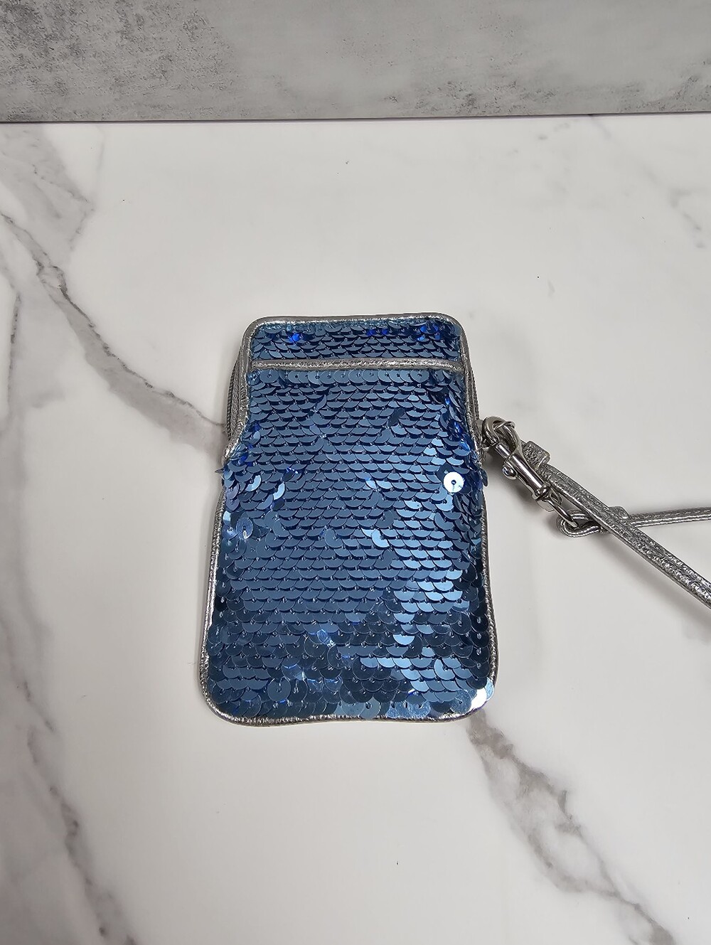 Coach Poppy Special Edition Blue Sequin Wristlet - Picture 7 of 9